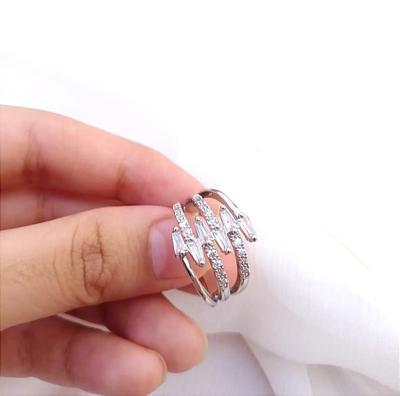 Elegant Silver Plated Crystal Adjustable Ring