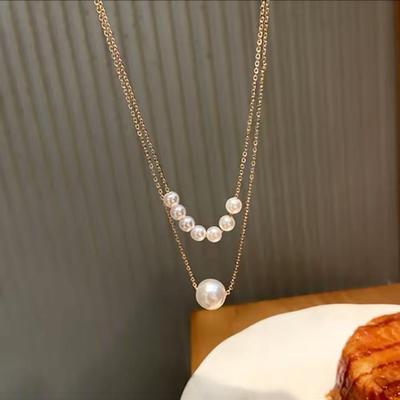 2 Layered Gold Plated Pearl Necklace